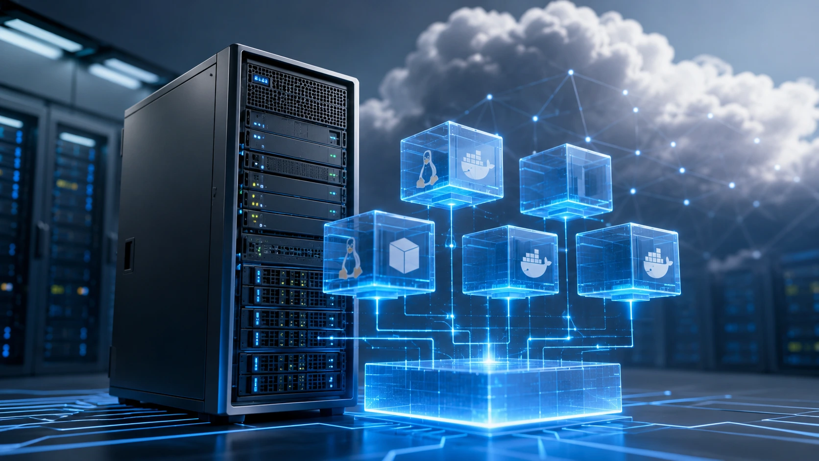Illustration of a dedicated server running multiple isolated virtual machines and containers on Proxmox VE